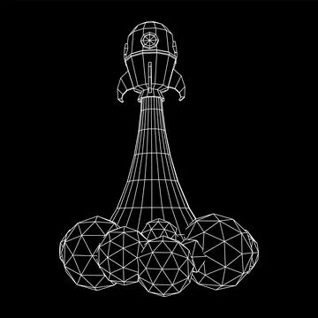 Space Rocket Ship. Wireframe low poly mesh vector illustration. Stock Illustration
