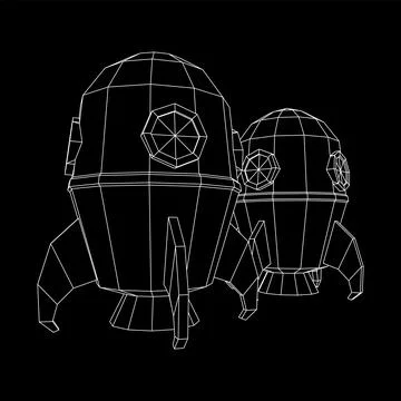 Space Rocket Ship. Wireframe low poly mesh vector illustration. Stock Illustration