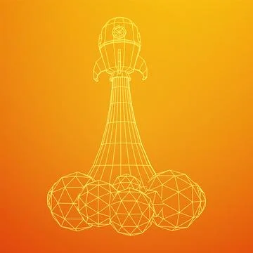 Space Rocket Ship. Wireframe low poly mesh vector illustration. Illustrazione stock