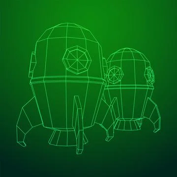 Space Rocket Ship. Wireframe low poly mesh vector illustration. Stock Illustration