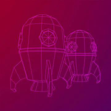 Space Rocket Ship. Wireframe low poly mesh vector illustration. Stock Illustration