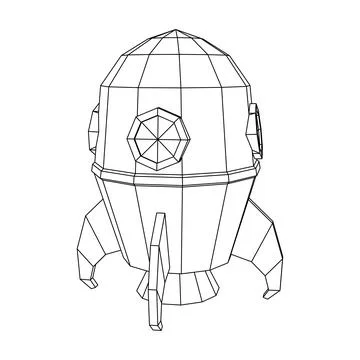 Space Rocket Ship. Wireframe low poly mesh vector illustration. Stock Illustration