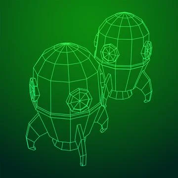 Space Rocket Ship. Wireframe low poly mesh vector illustration. Stock Illustration