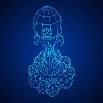 Space Rocket Ship. Wireframe low poly mesh vector illustration. Stock Illustration