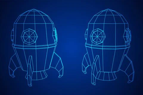 Space Rocket Ship. Wireframe low poly mesh vector illustration. Stock Illustration