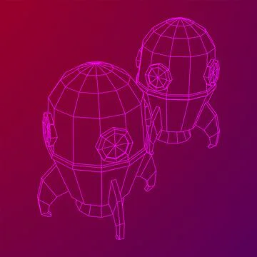 Space Rocket Ship. Wireframe low poly mesh vector illustration. Illustrazione stock