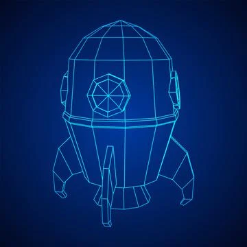 Space Rocket Ship. Wireframe low poly mesh vector illustration. 스톡 일러스트