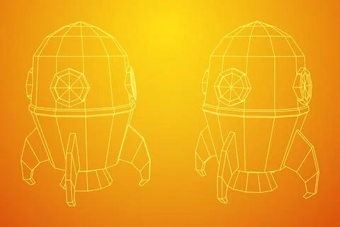 Space Rocket Ship. Wireframe low poly mesh vector illustration. Stock Illustration
