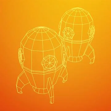 Space Rocket Ship. Wireframe low poly mesh vector illustration. Stock Illustration