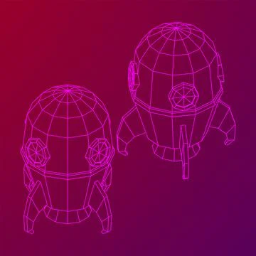 Space Rocket Ship. Wireframe low poly mesh vector illustration. Stock Illustration