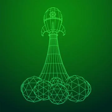 Space Rocket Ship. Wireframe low poly mesh vector illustration. Stock Illustration