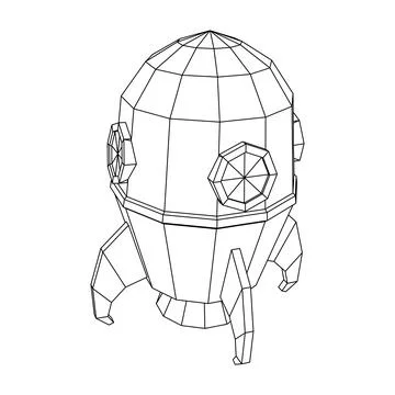 Space Rocket Ship. Wireframe low poly mesh vector illustration. Stock Illustration