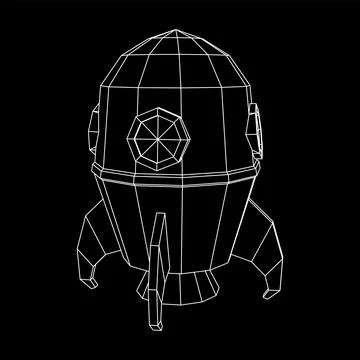 Space Rocket Ship. Wireframe low poly mesh vector illustration. Stock Illustration