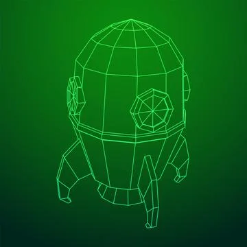 Space Rocket Ship. Wireframe low poly mesh vector illustration. Stock Illustration
