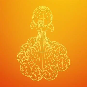 Space Rocket Ship. Wireframe low poly mesh vector illustration. Stock Illustration