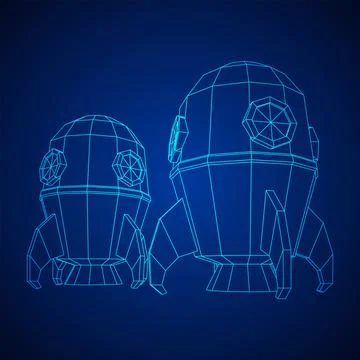 Space Rocket Ship. Wireframe low poly mesh vector illustration. Stock Illustration