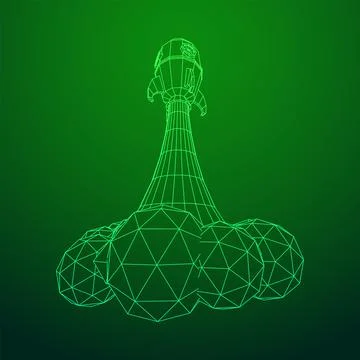 Space Rocket Ship. Wireframe low poly mesh vector illustration. Stock Illustration