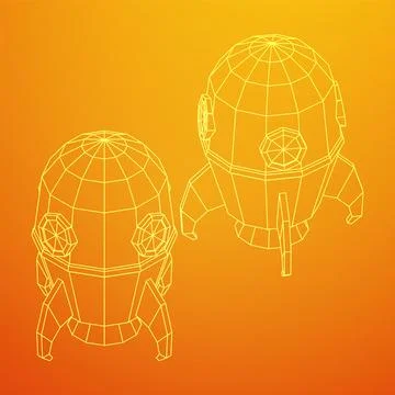 Space Rocket Ship. Wireframe low poly mesh vector illustration. Stock Illustration