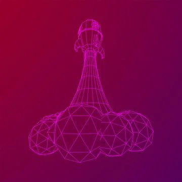 Space Rocket Ship. Wireframe low poly mesh vector illustration. Stock Illustration