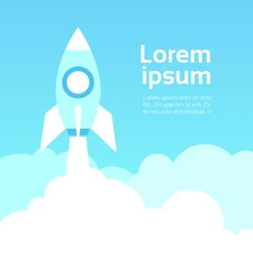 Space Rocket In Sky Over Blue Clouds Template Background Stock Illustration