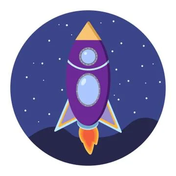 Space rocket in sky with stars. Flat design vector illustration for banner. Illustration