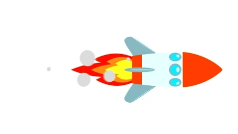 Space rocket with smoke animation in flat style. Isolate on white background wit Stock Footage 146888919