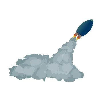 Space rocket with smoke isolated on white. Space shuttle takes off. Stock Illustration