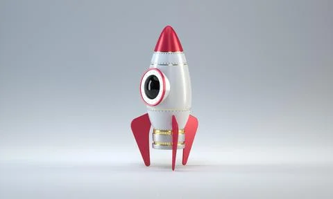 Space Rocket on a Soft White Studio Background. Minimal concept. 3D rendering. Stock Illustration