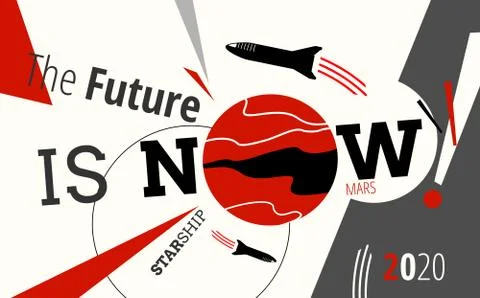 Space rocket spaceship and Mars vector retro illustration poster. Future is N Stock Illustration