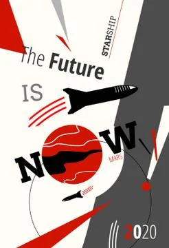 Space rocket spaceship and Mars vector retro illustration poster. Future is N Stock Illustration
