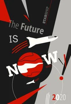 Space rocket spaceship and Mars vector retro illustration poster. Future is N Stock Illustration