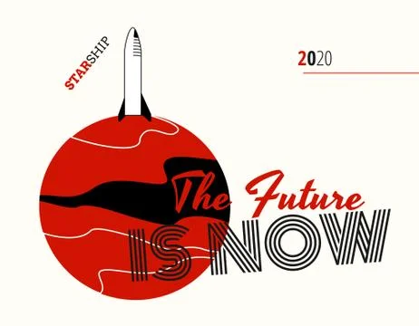 Space rocket spaceship and Mars vector retro illustration poster. Future is N Stock Illustration