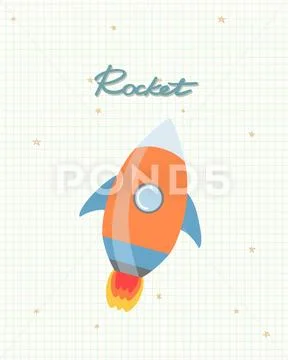 Space Rocket sticker on a star background PSD Template