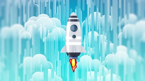 Space Rocket Taking Off In The Clouds Stock Footage 152740707