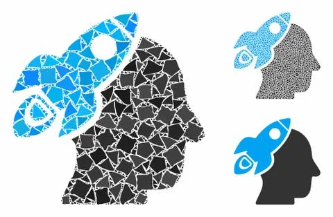 Space rocket thinking head Mosaic Icon of Bumpy Pieces Stock Illustration