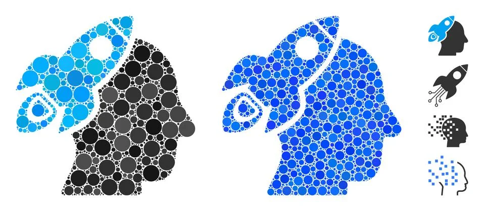 Space Rocket Thinking Head Mosaic Icon of Circles イラスト素材