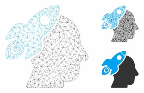 Space Rocket Thinking Head Vector Mesh Carcass Model and Triangle Mosaic Icon イラスト素材