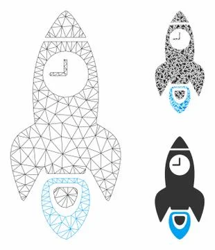Space Rocket Time Vector Mesh Network Model and Triangle Mosaic Icon Stock Illustration