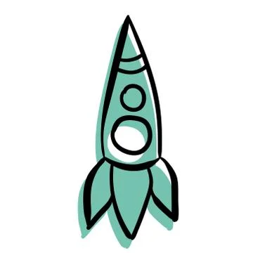 Space rocket. Vector doodle illustration. Isolated on white. Stock Illustration