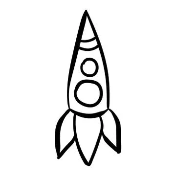 Space rocket. Vector doodle illustration. Isolated on white. Illustrazione stock