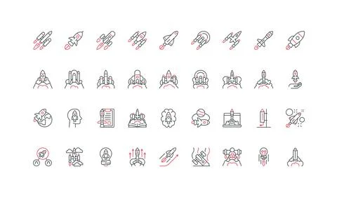 Space rockets ready to start and fly in future, new business project launch line Stock Illustration