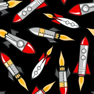 Space rockets in a seamless pattern Stock Illustration