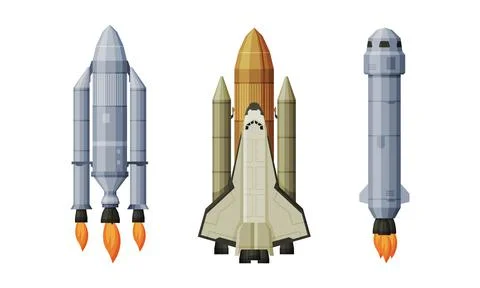 Space rockets set. Astronautics and space exploration technologies vector Stock Illustration