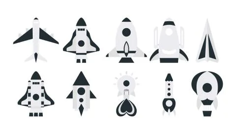 Space rockets for start up concept. Vector illustration isolated on white bac Stock Illustration