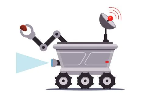 The space rover is exploring the moon and taking surface samples for analysis. Stock Illustration