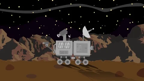 Space Rover on Planet Mars at Night Stock Footage 73025460
