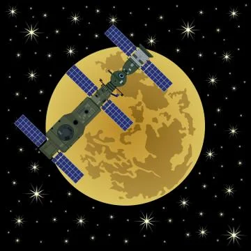 Space satellite on a background of Moon-4 Stock Illustration