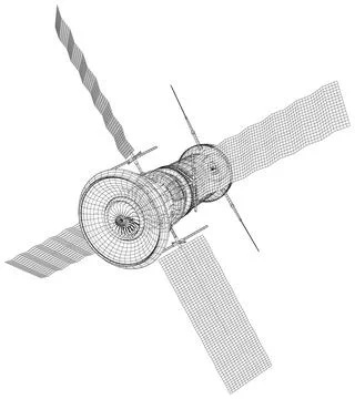 Space satellite communication. 3d sputnik illustration. Wireless satellite Illustrazione stock