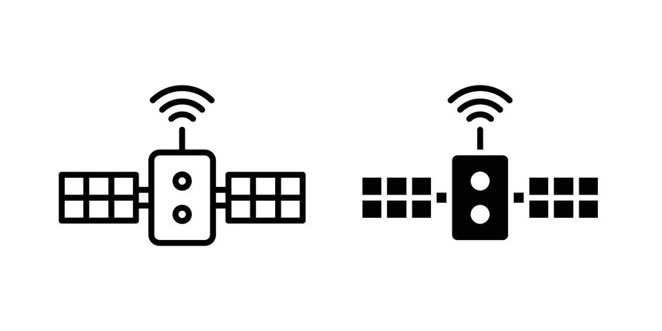 Space Satellite icon linear versions pack on white background Stock Illustration