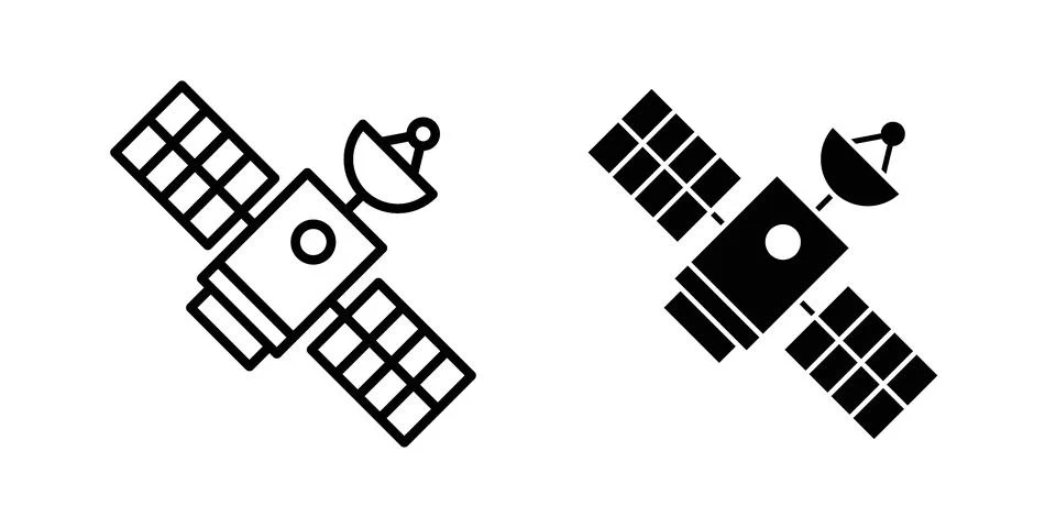 Space Satellite icon set modern line and solid style collection. Stock Illustration